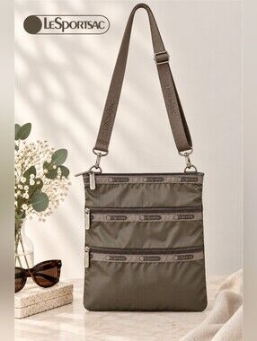 EUC LeSportsac Unisex 3-Zip Nylon Crossbody Bag - Charcoal Gray Travel Sporty